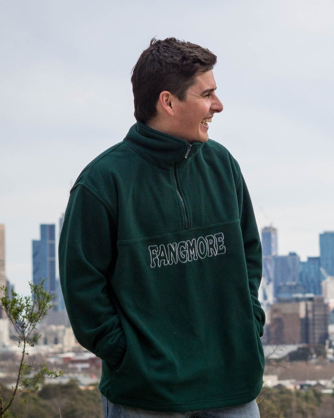 LOGO HALF ZIP FLEECE JUMPER - FOREST GREEN - FANGMORE