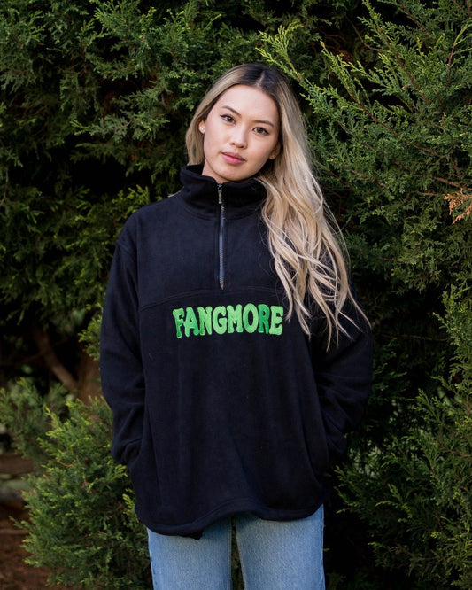 LOGO HALF ZIP FLEECE JUMPER - BLACK - FANGMORE