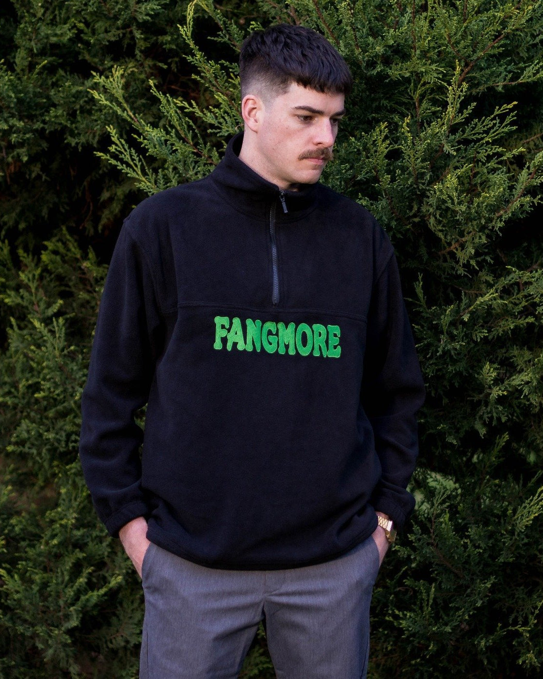 LOGO HALF ZIP FLEECE JUMPER - BLACK - FANGMORE