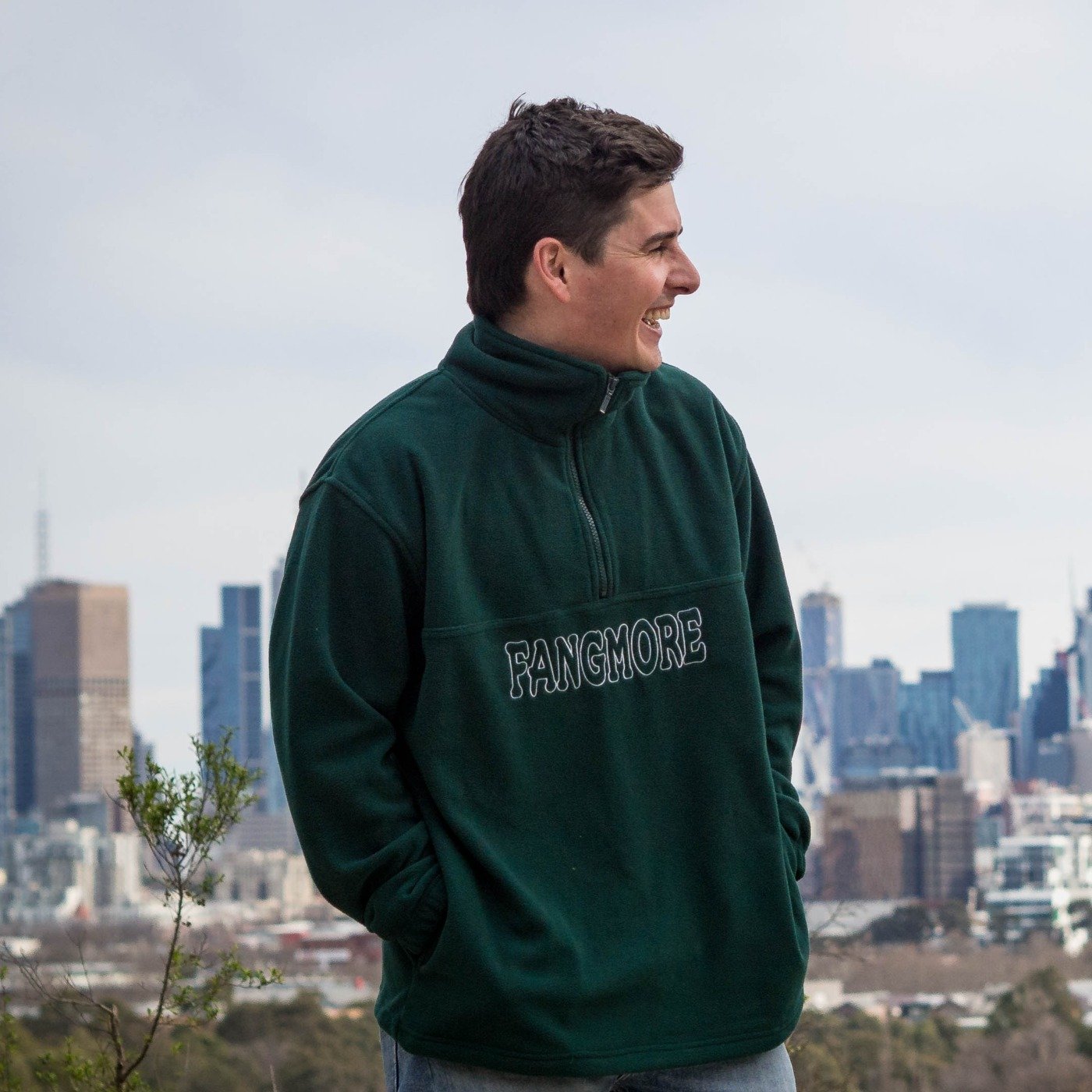 LOGO HALF ZIP FLEECE JUMPER - FOREST GREEN - FANGMORE